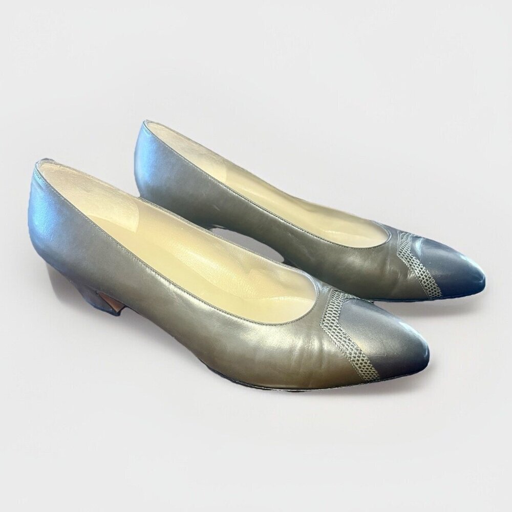 Vintage Salvatore Ferragamo Metallic Pewter Pumps Heels Size‎ 8B